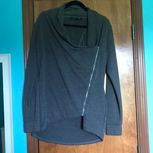 Gray asymmetric zipper top